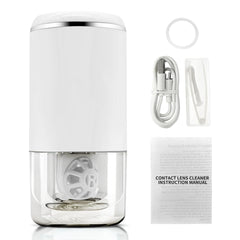 Front view of portable ivory white contact lens cleaner