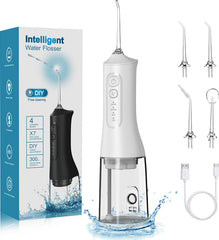 Portable cordless water dental flosser with 300ml tank in white