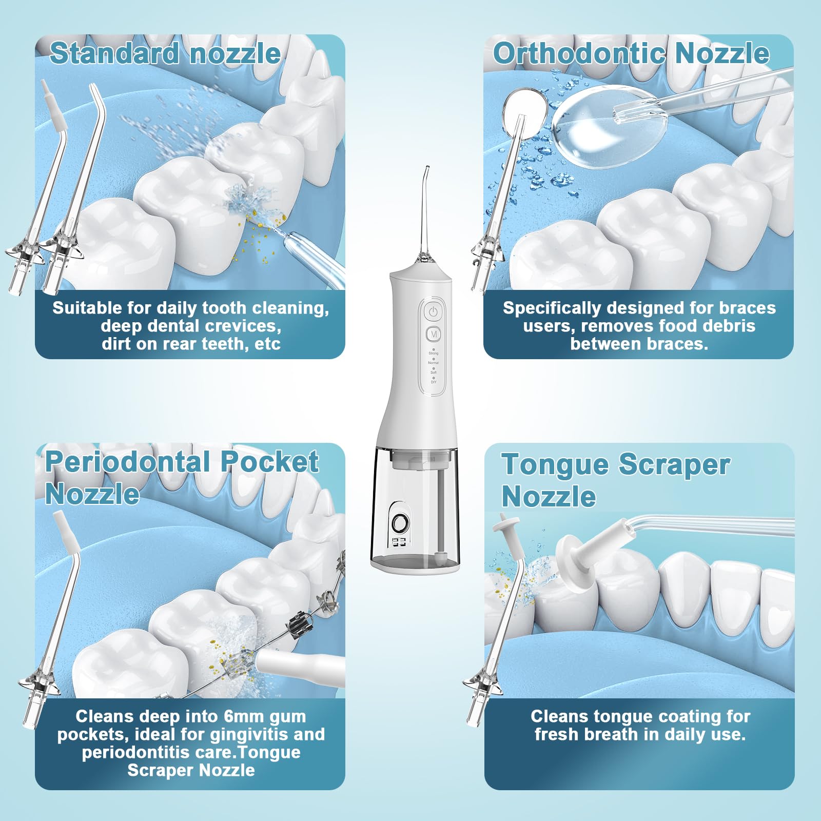Rechargeable flosser with USB charging and compact form