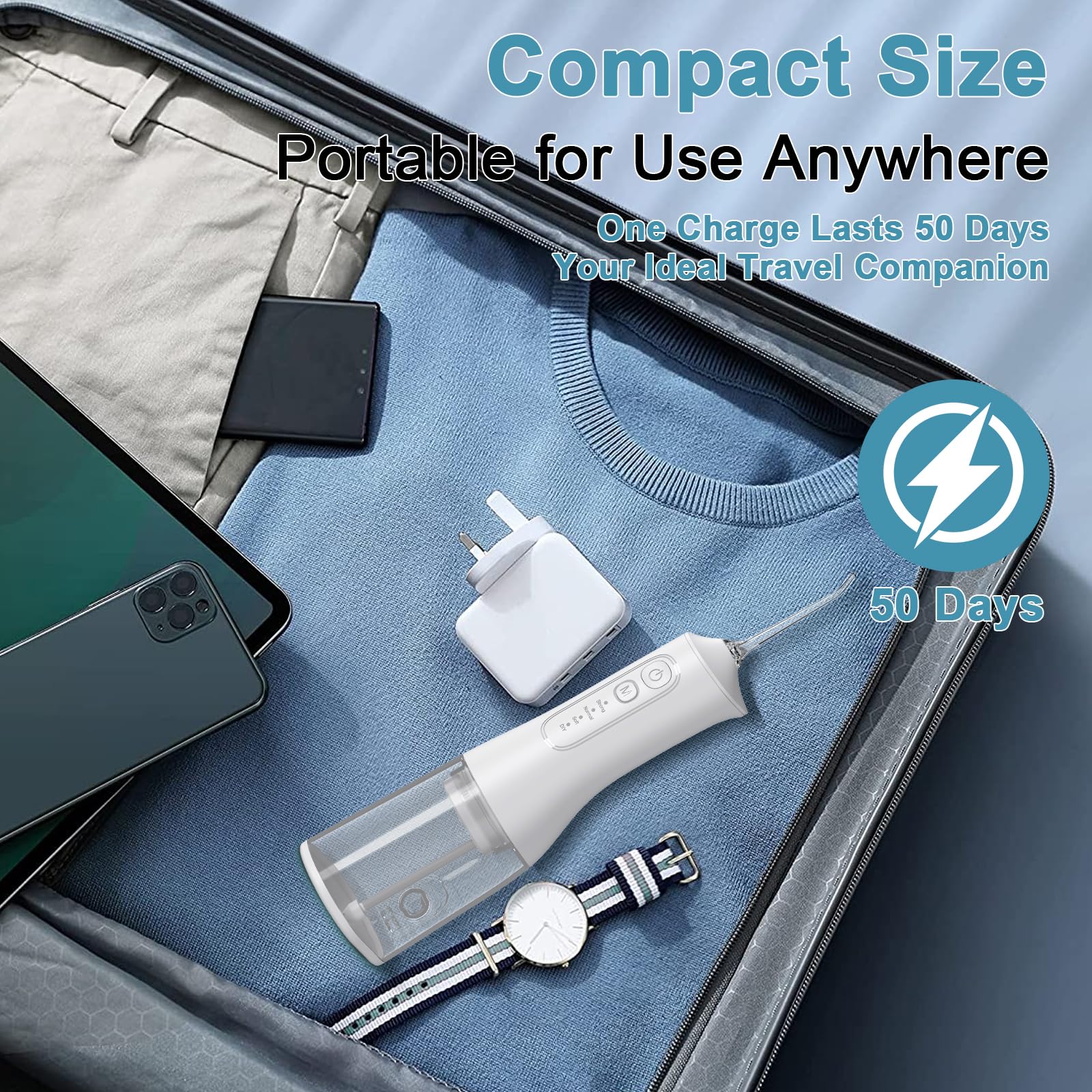 Travel-friendly flosser design with multiple nozzles and case