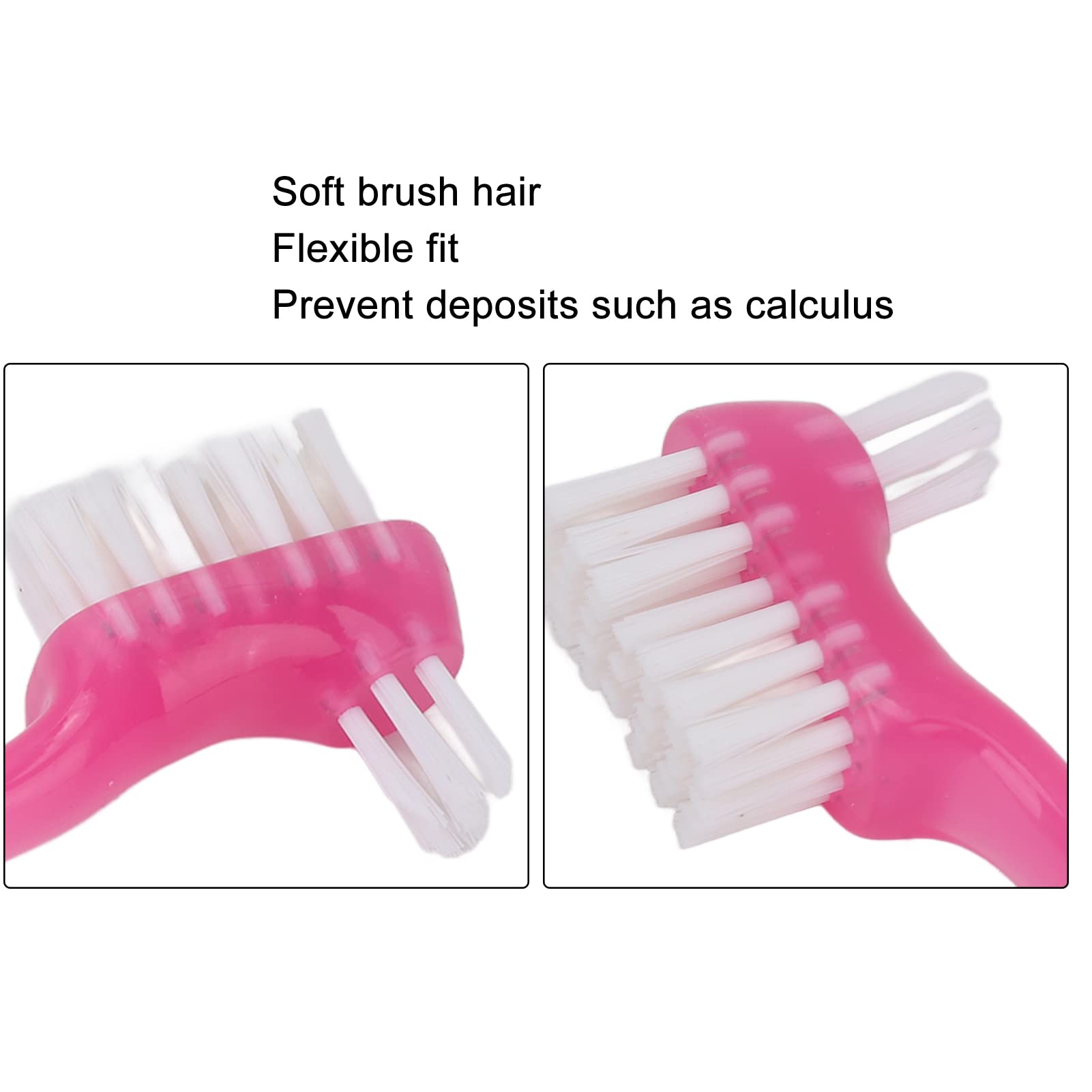Portable denture brush with ergonomic pink handle for travel