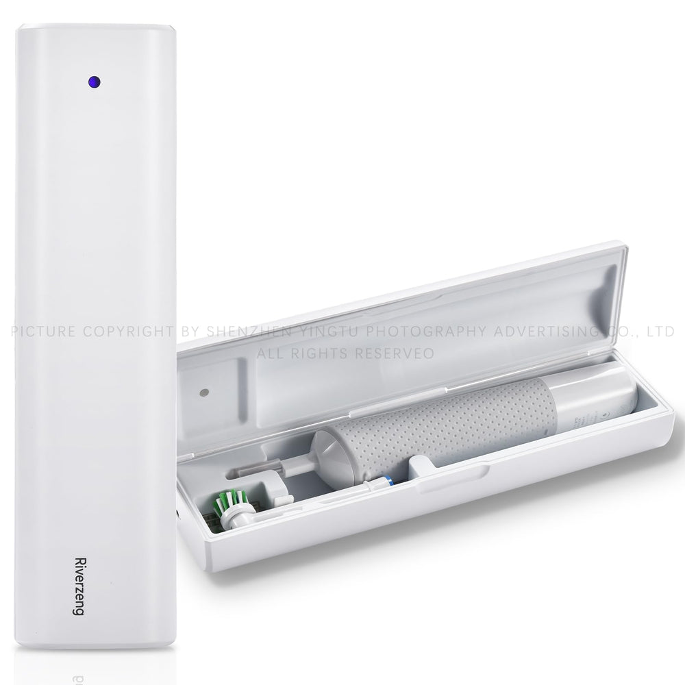 Front view of white portable electric toothbrush case