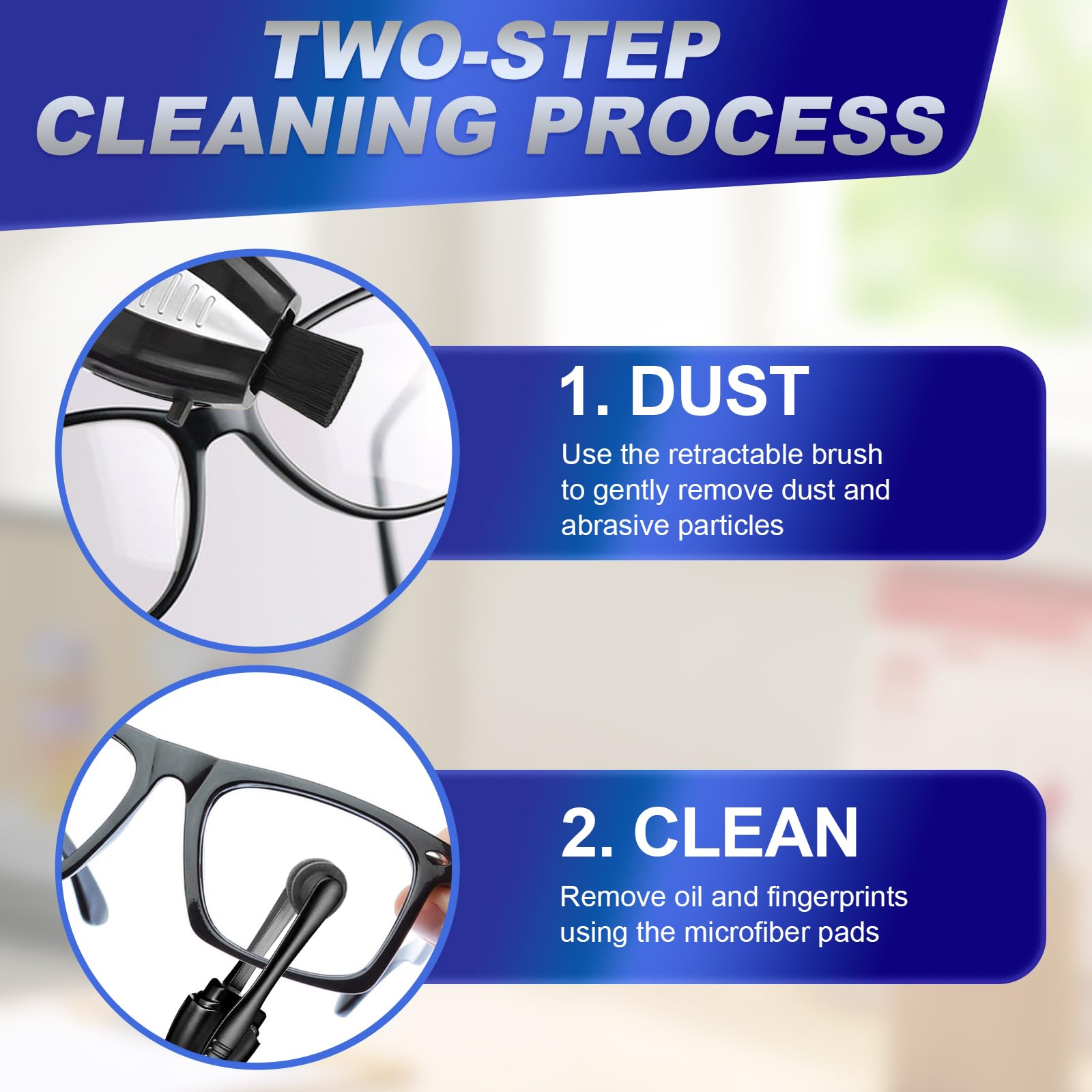 Lightweight, portable eyewear cleaning kit in use