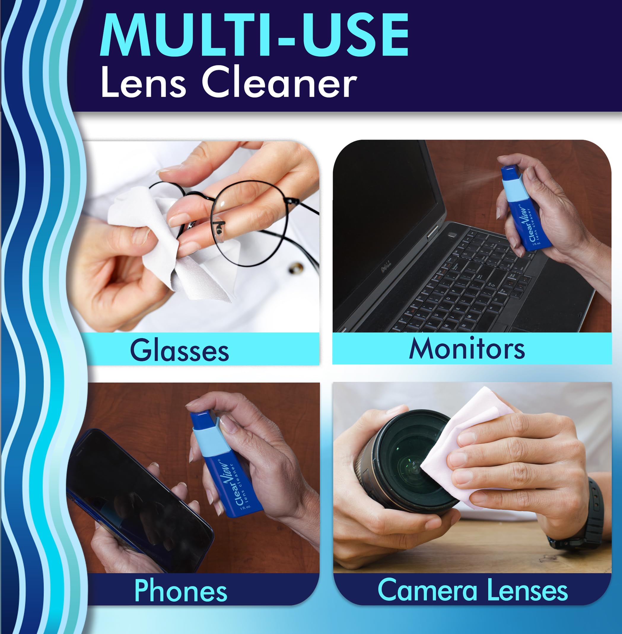 Safe for eyeglasses, sunglasses, camera lenses, and smartphone screens