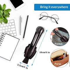 3-piece eyeglass cleaning kit in black, silver, and blue