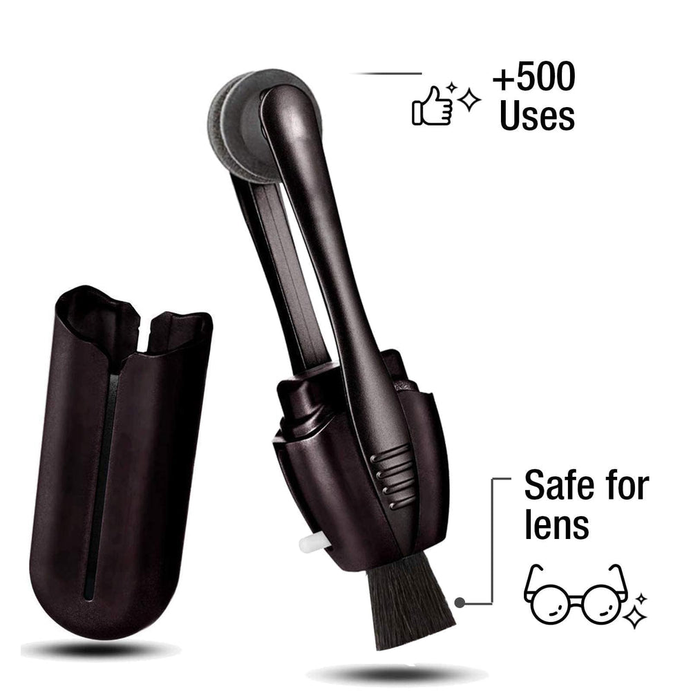 Compact, lightweight glasses cleaner portable in purse or car