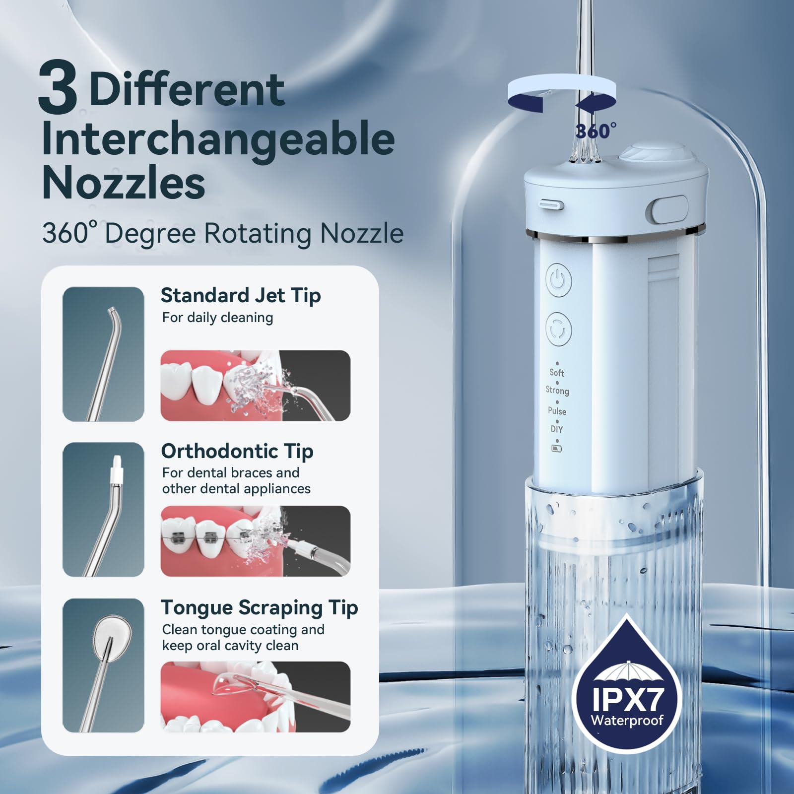 Telescopic water tank extended for full-mouth cleaning
