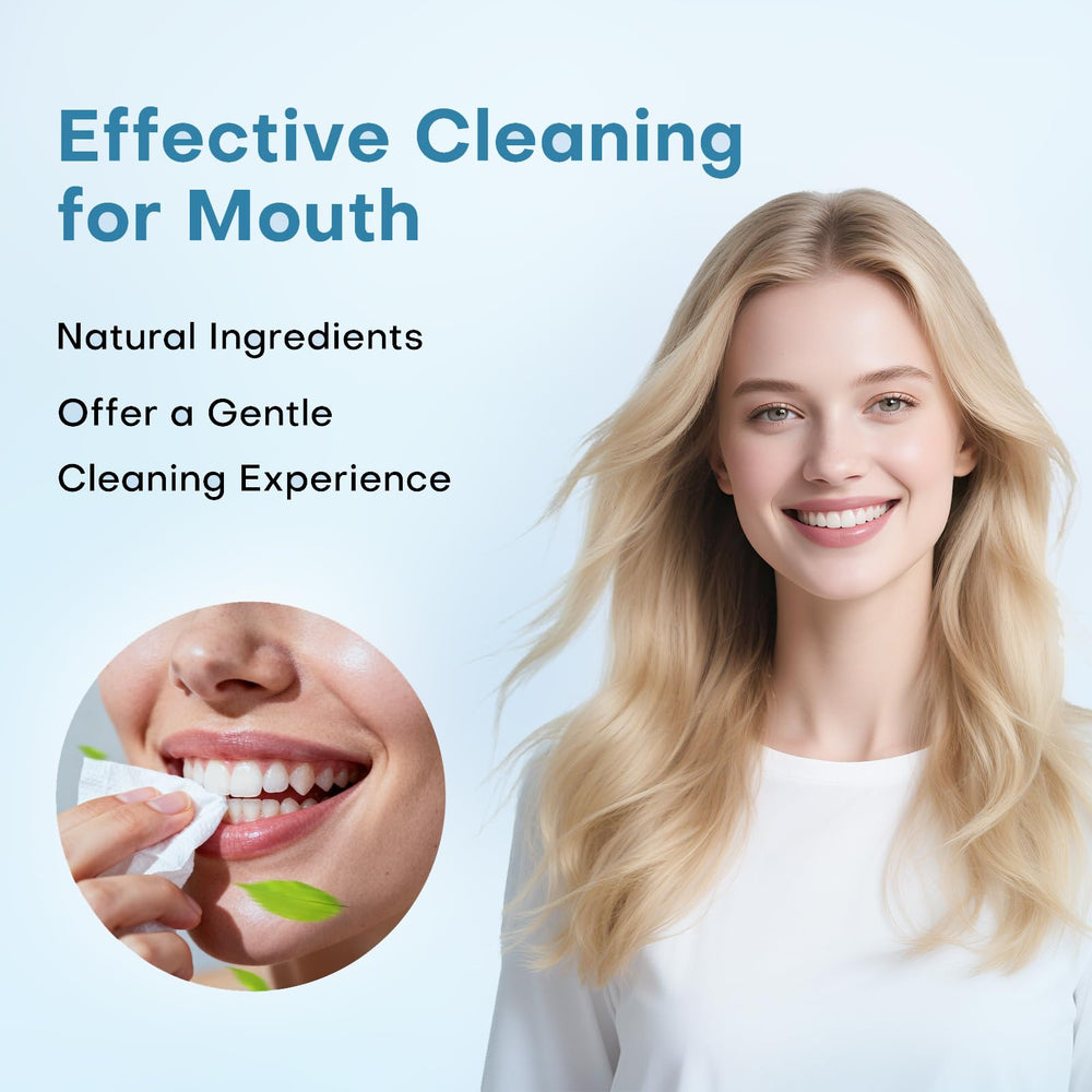 Portable on-the-go denture cleaner wipes with compact packaging