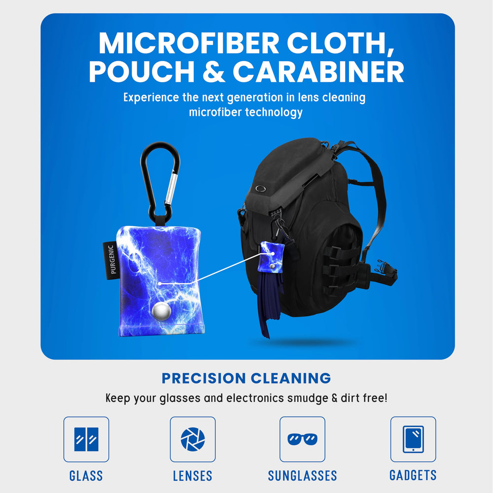 Water-resistant pouch with cloth and clip for on-the-go cleaning