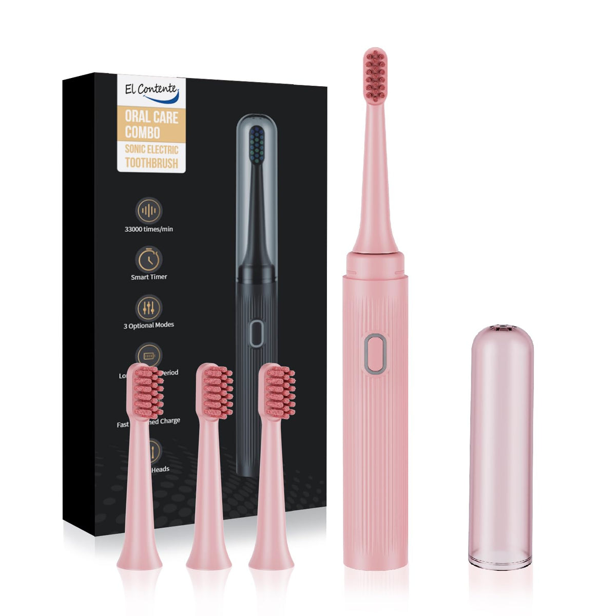 Pink portable travel sonic electric toothbrush with USB charging