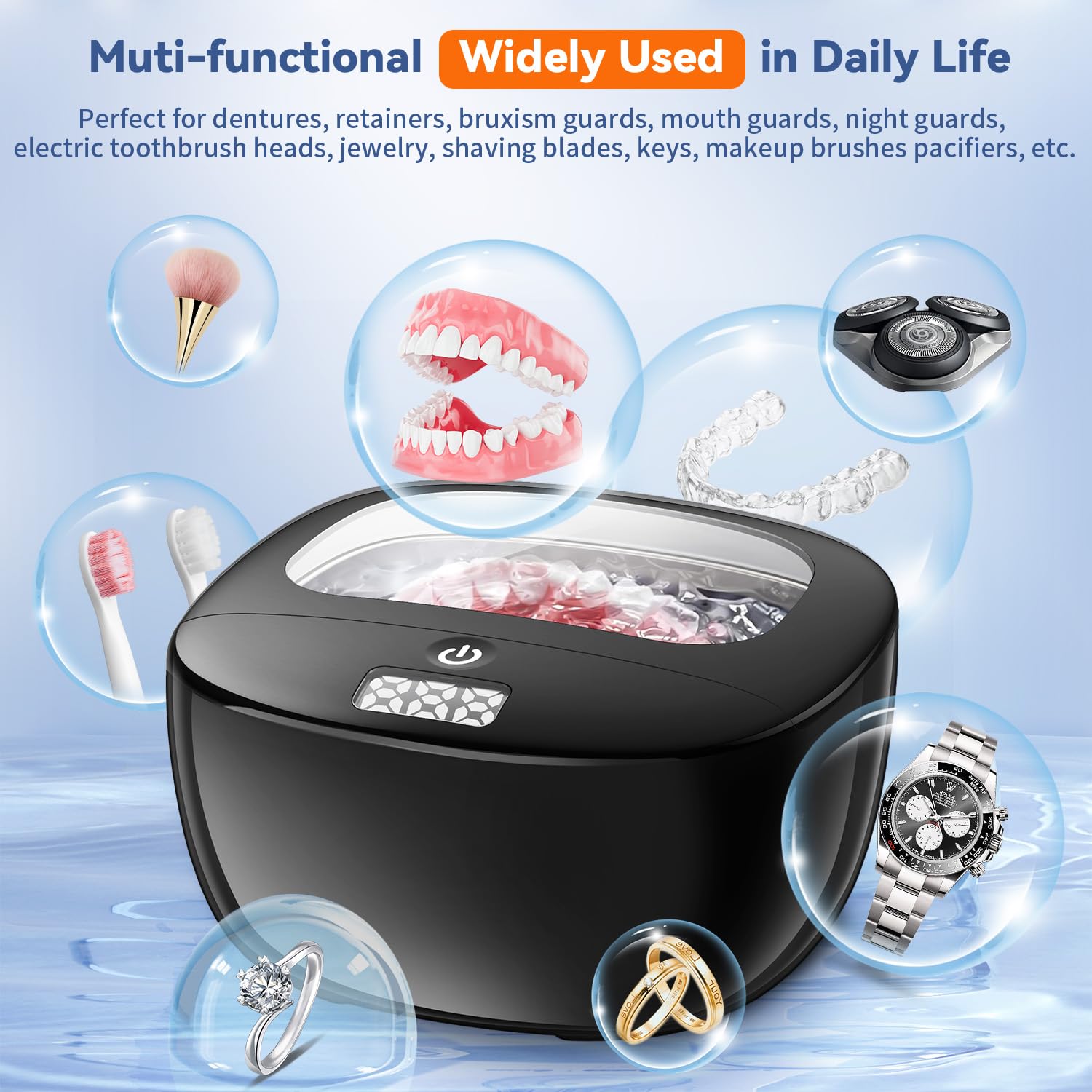 Portable travel-friendly ultrasonic cleaner
