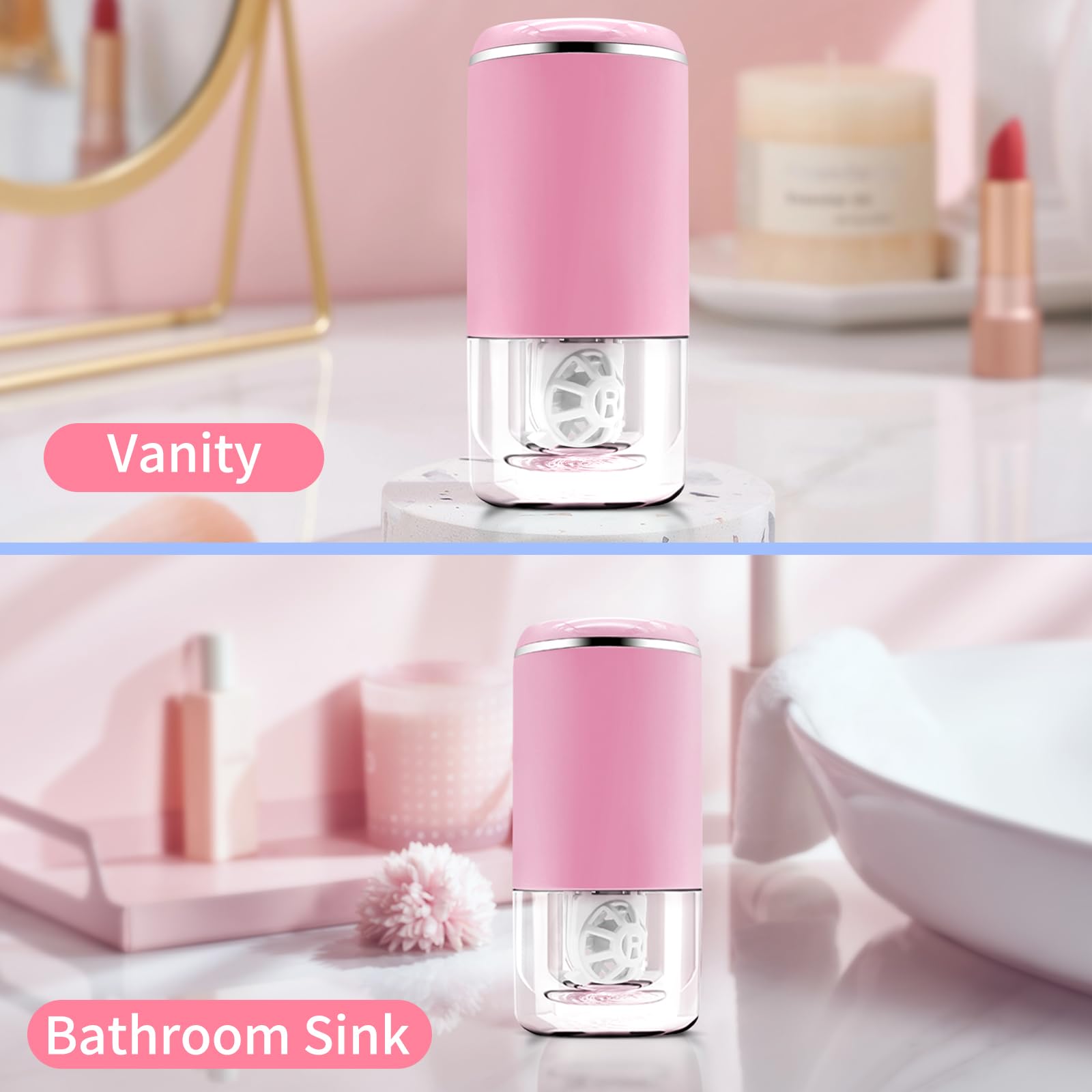 Safe for colored lenses - pink cleaner close-up