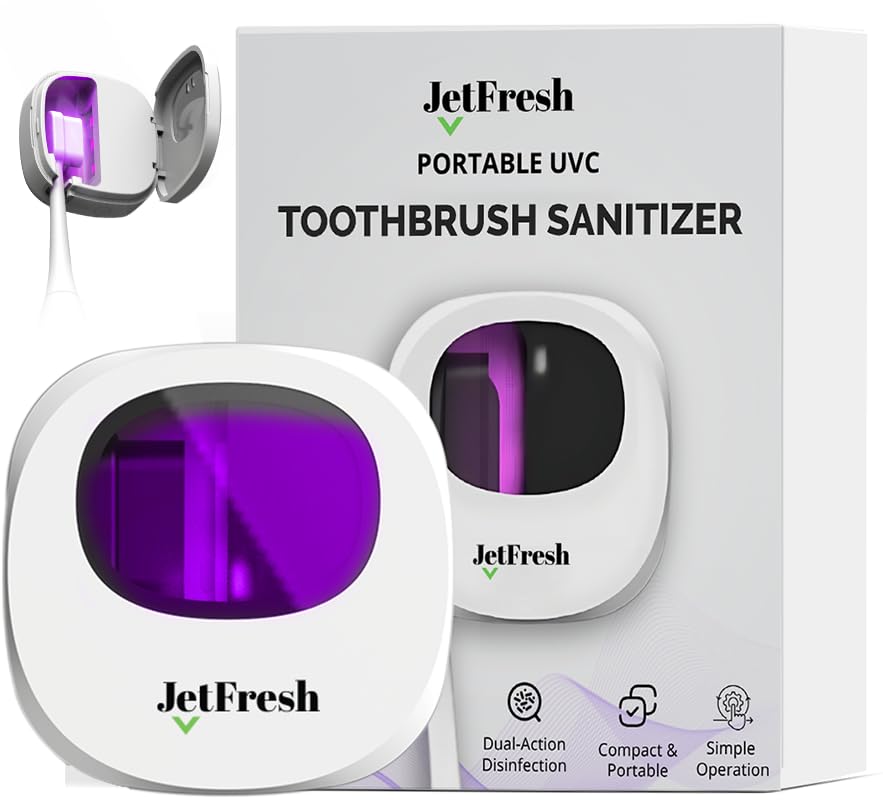 Portable UV toothbrush sanitizer with compact body and magnetic wall-mount ready.