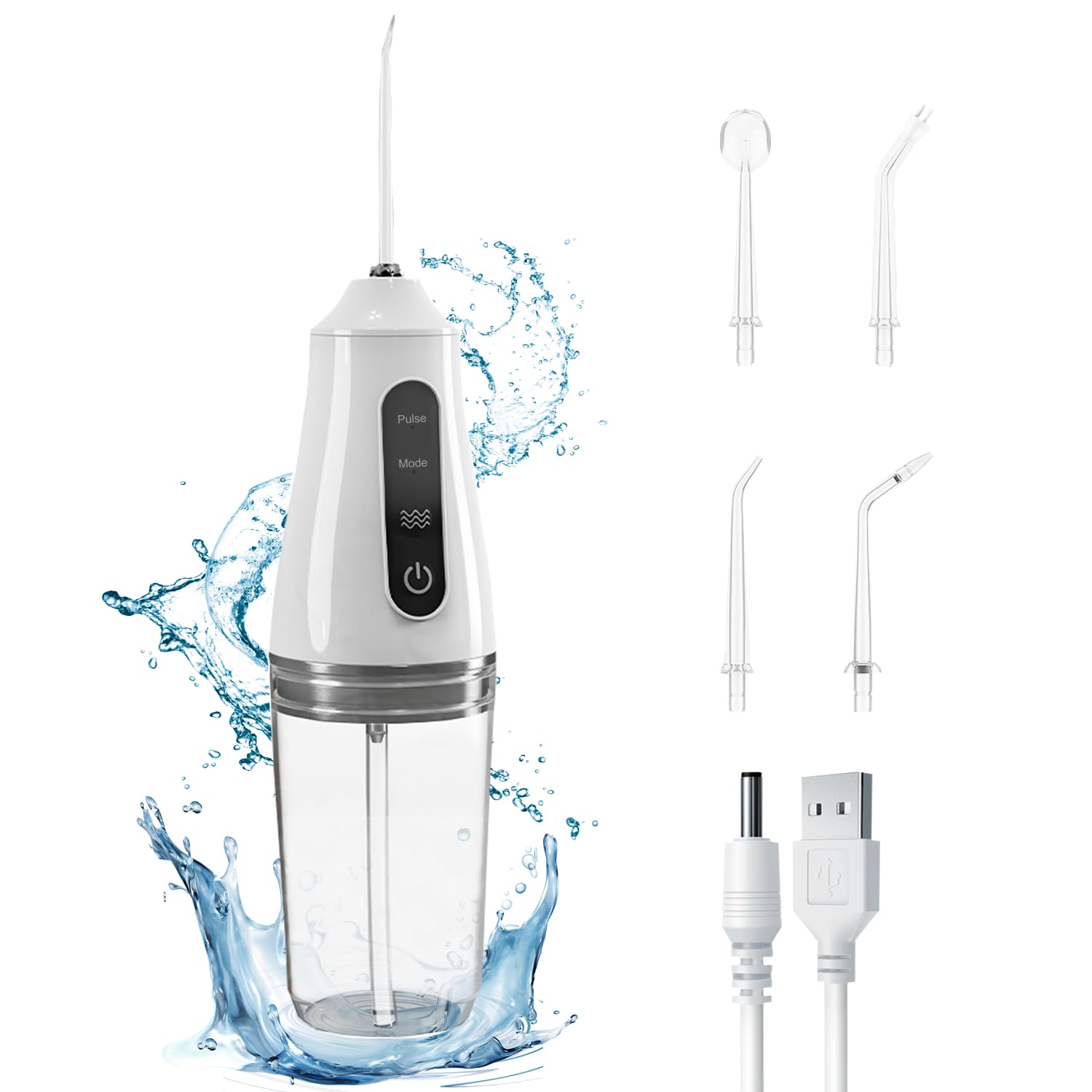 Portable water flosser with four jet tips