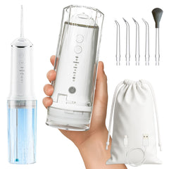 Portable water flosser in travel-size, lightweight design for on-the-go oral care
