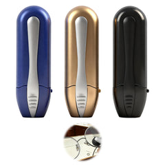 Three-pack portable microfiber eyeglass cleaner set in black, blue, and gold