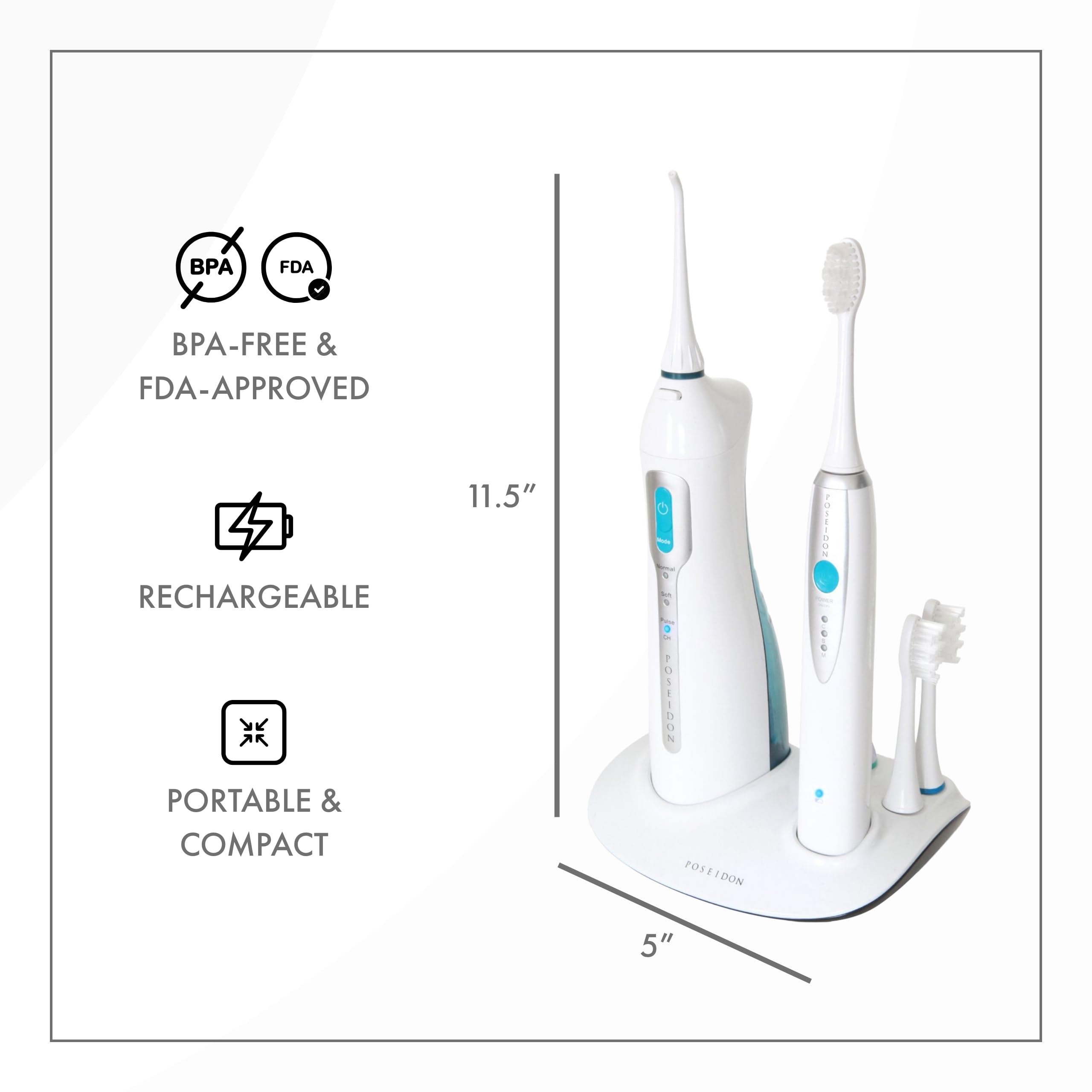 Poseidon toothbrush and irrigator suitable for braces and implants
