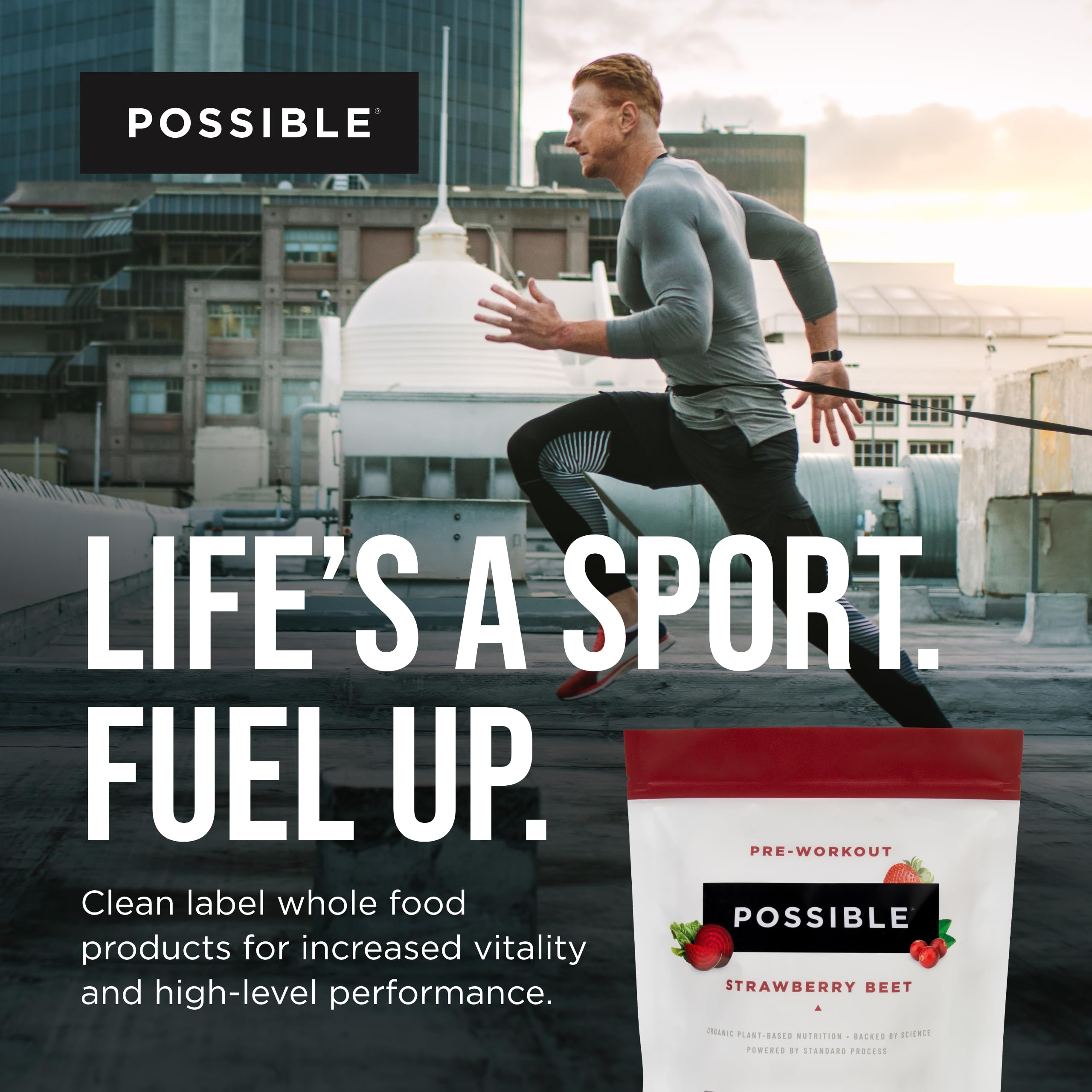 Possible Beet Pre-Workout endurance-ready workout scene with sticks suggesting sustained stamina