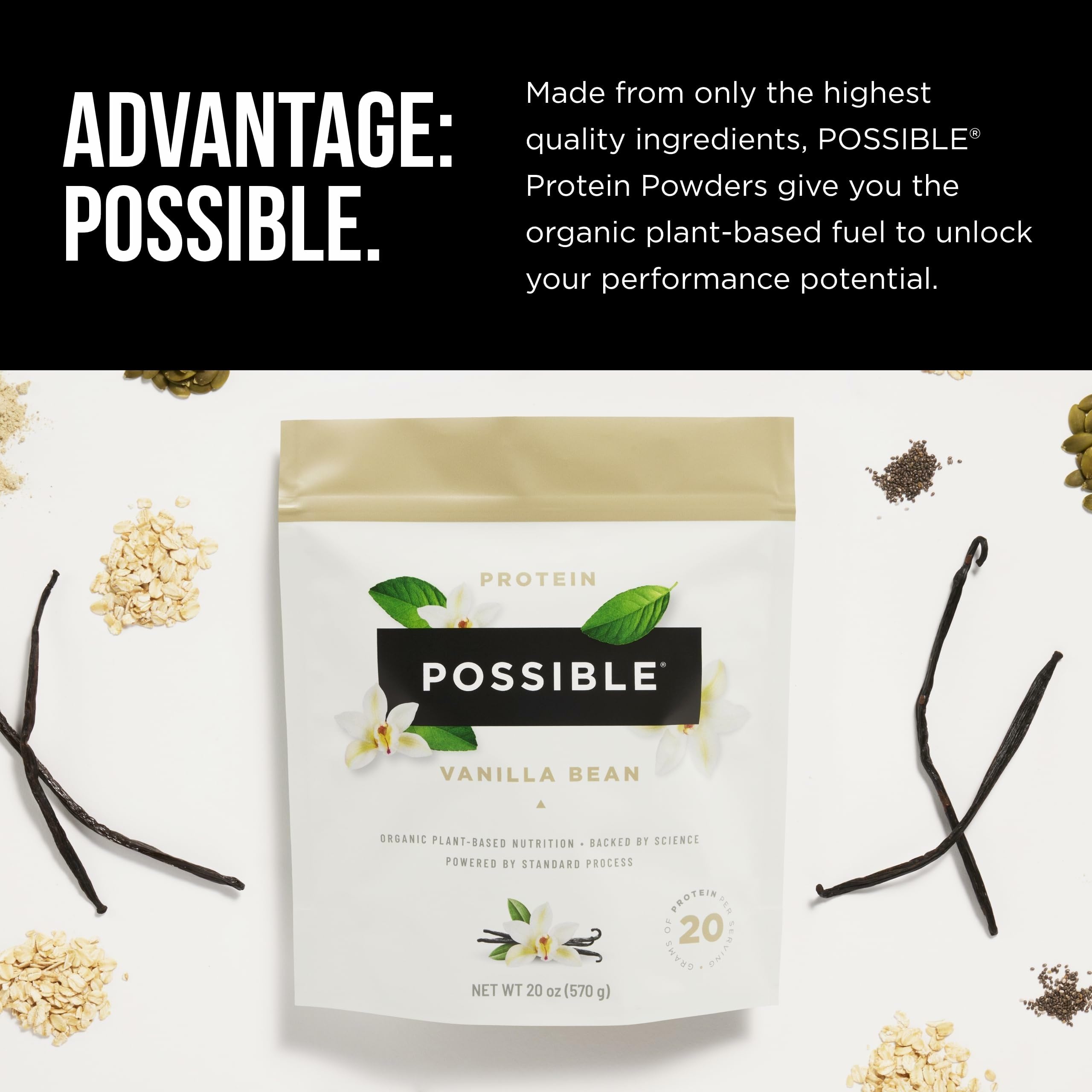 Possible Organic Clean-Label packaging emphasizes non-GMO, gluten-free, dairy-free formula.