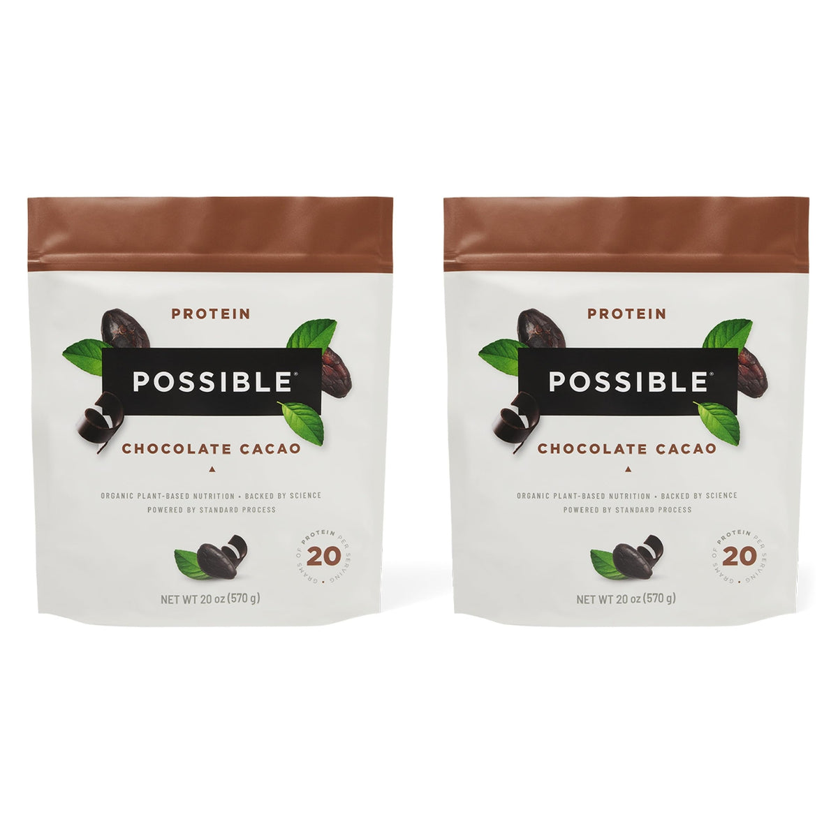 Possible Protein Powder Chocolate Cacao tub front shows a clean label vegan option