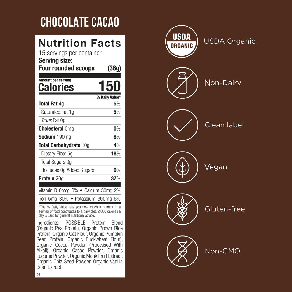 Possible protein powder chocolate cacao mixed in water showcases smooth texture and mixability