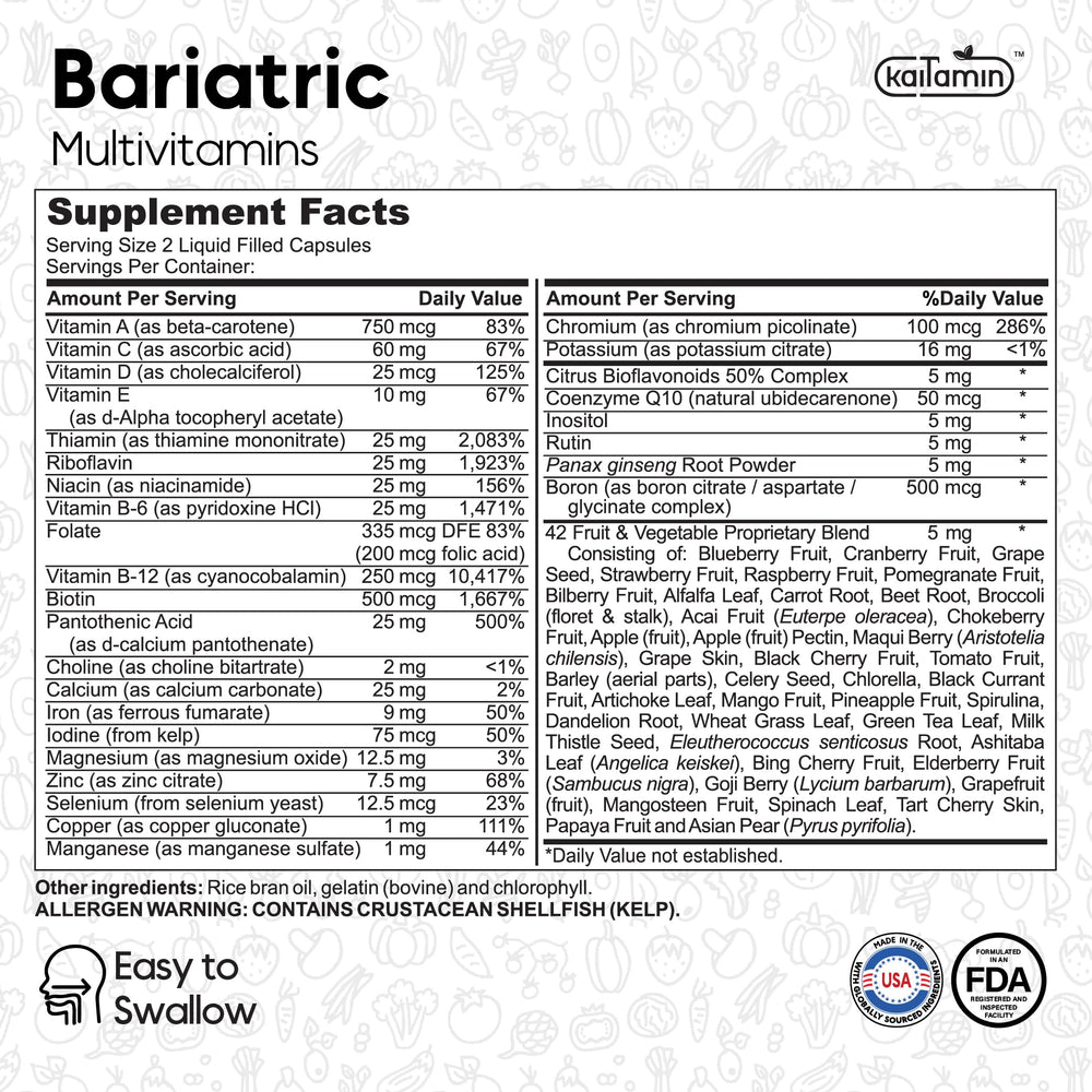 Post-bariatric surgery nutrition bottle highlighting iron content