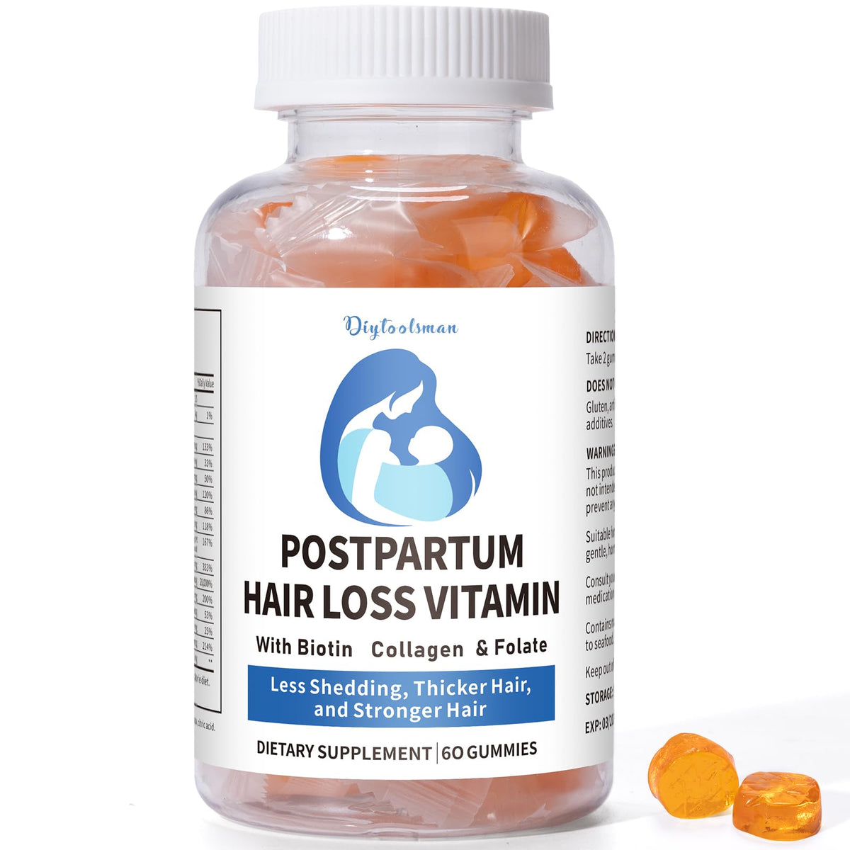 Bottle of postpartum hair loss vitamin gummies
