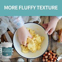 Potassium bicarbonate as a leavening agent for baking cakes and cookies