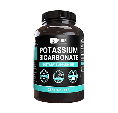 Potassium bicarbonate capsules bottle showing 365-count packaging