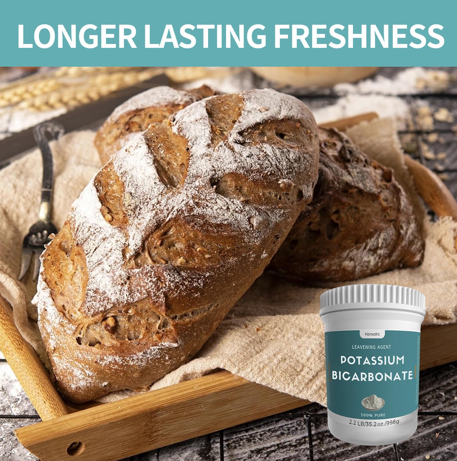 Potassium bicarbonate powder used as a preservative to extend shelf life