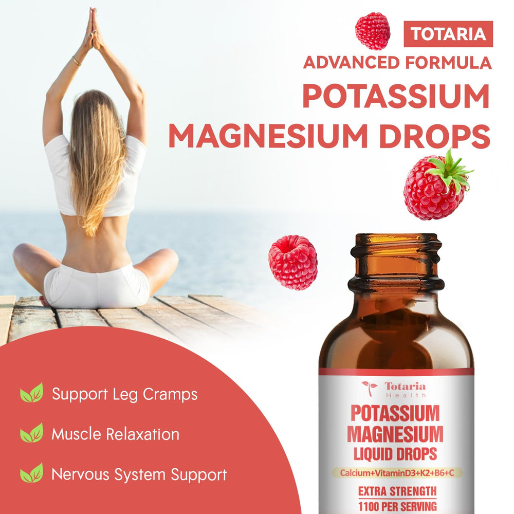 Potassium, calcium, magnesium, vitamin D3 and K2 drops bottle