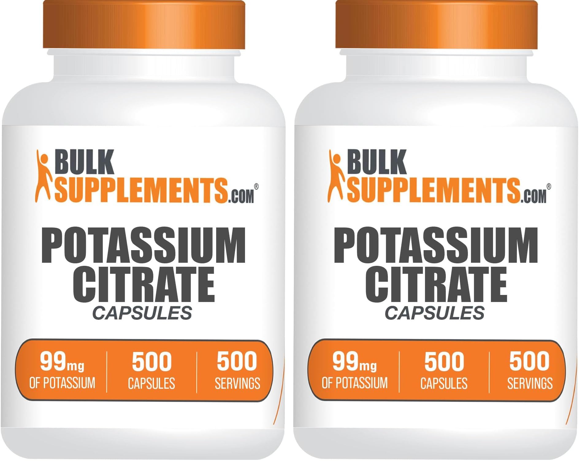BulkSupplements Potassium Citrate Capsules bottle with 500 capsules (2-pack)