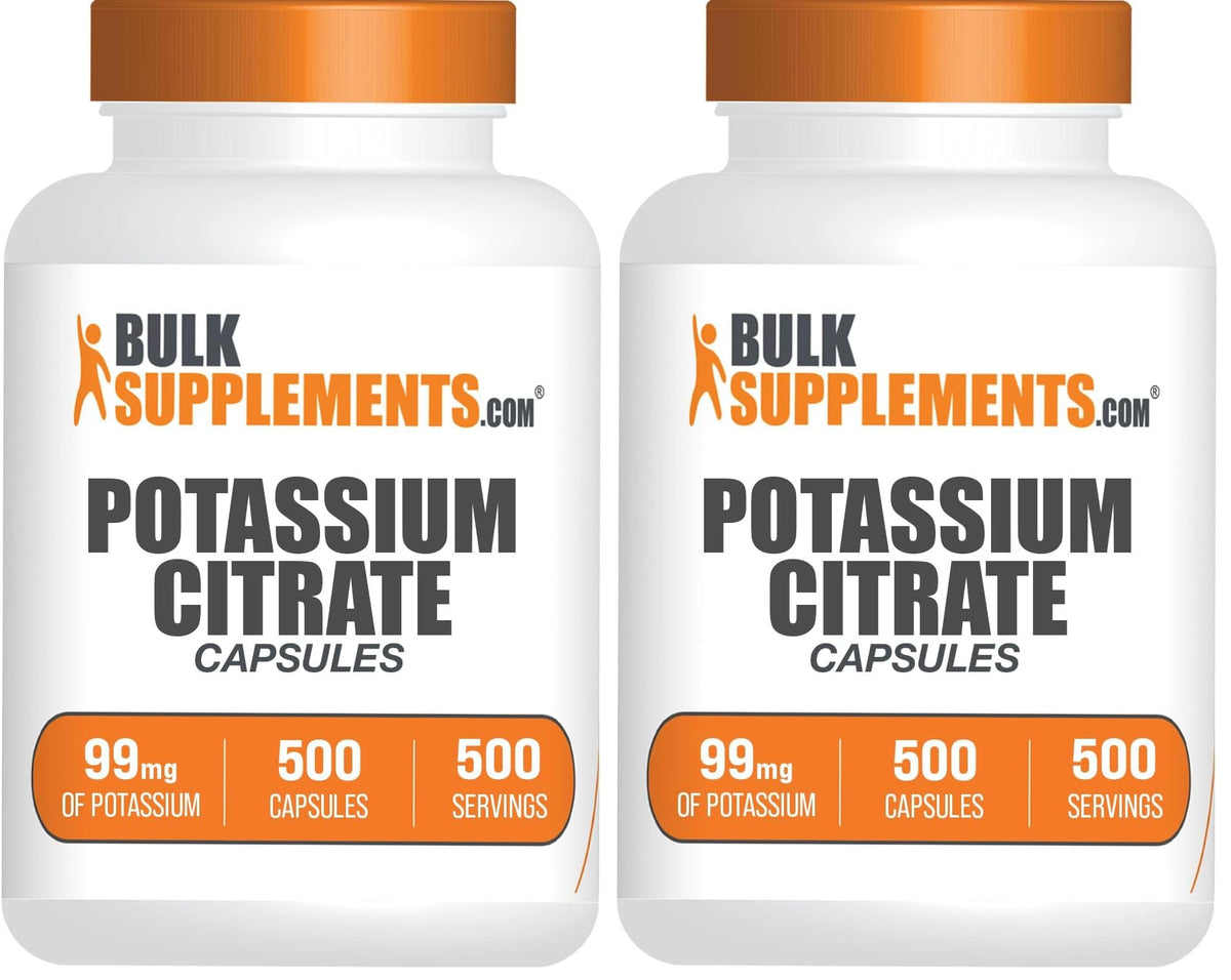 BulkSupplements Potassium Citrate Capsules bottle with 500 capsules (2-pack)