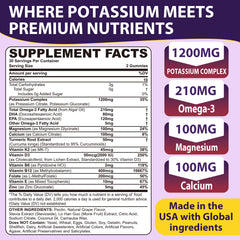 Close-up of gummies packaging highlighting dual potassium forms 1200mg
