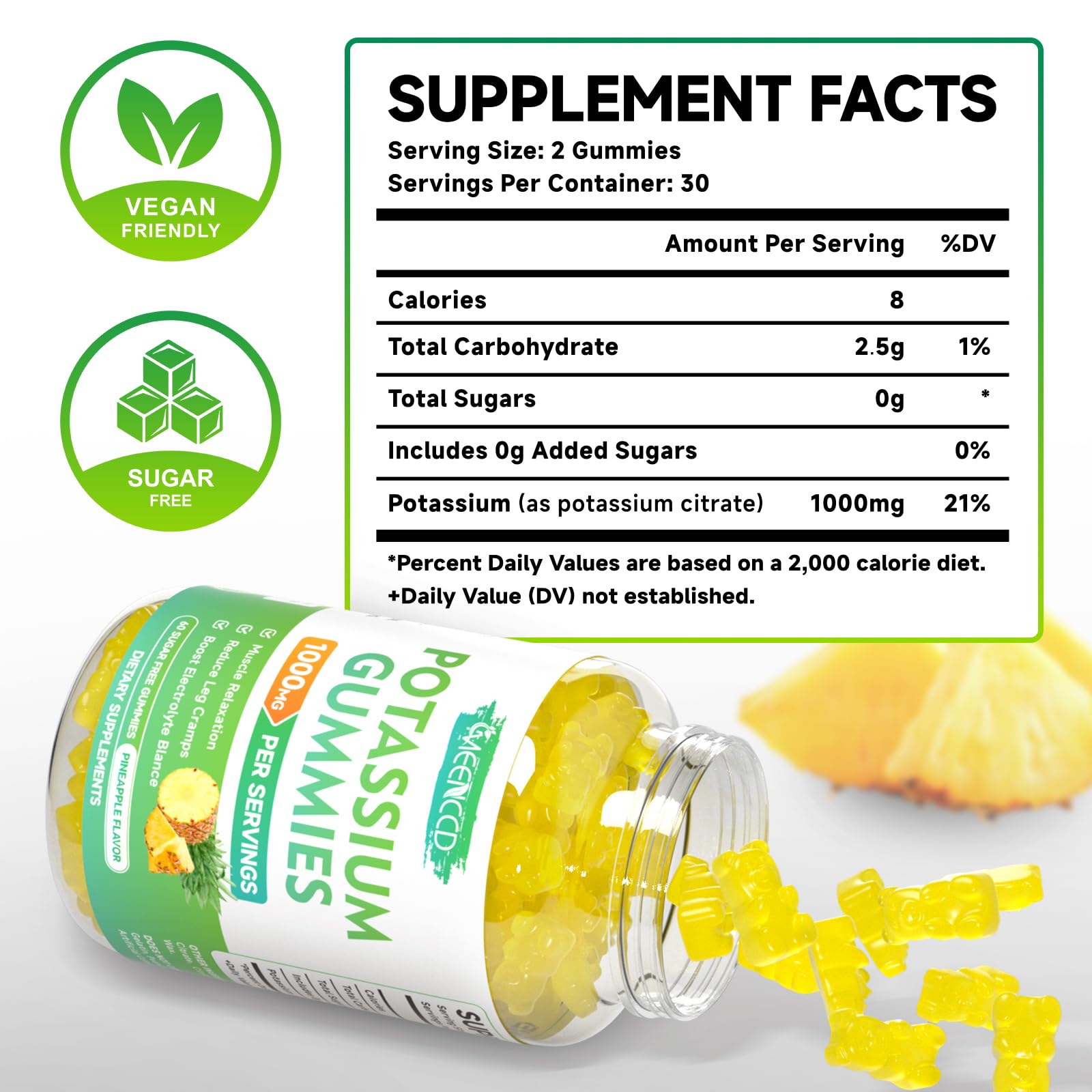 Close-up of product label showing 1000mg potassium per serving