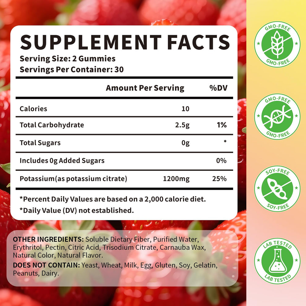 Chewable potassium citrate gummies for adults – 1200mg per serving