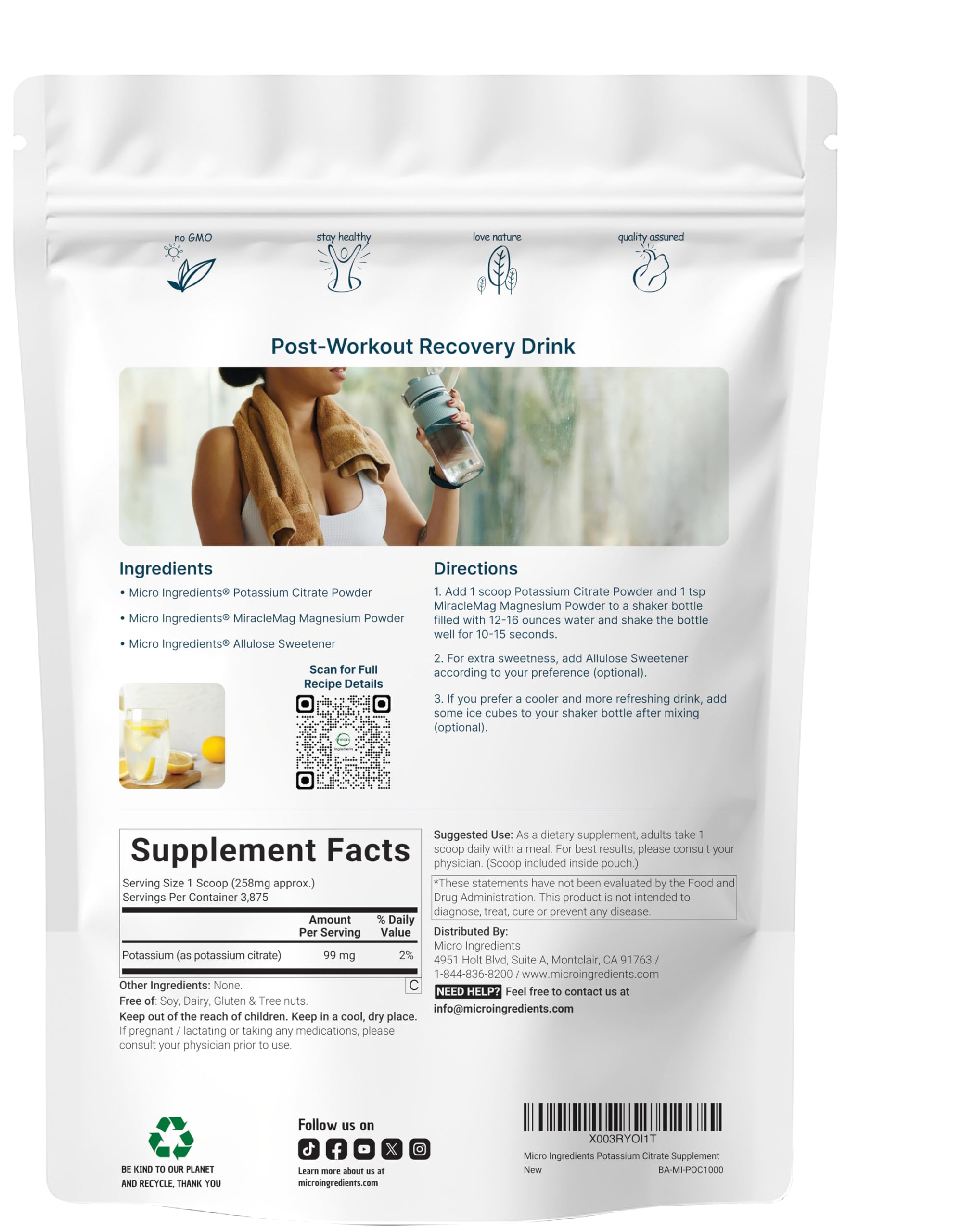 Potassium citrate powder with scoop for 1kg package
