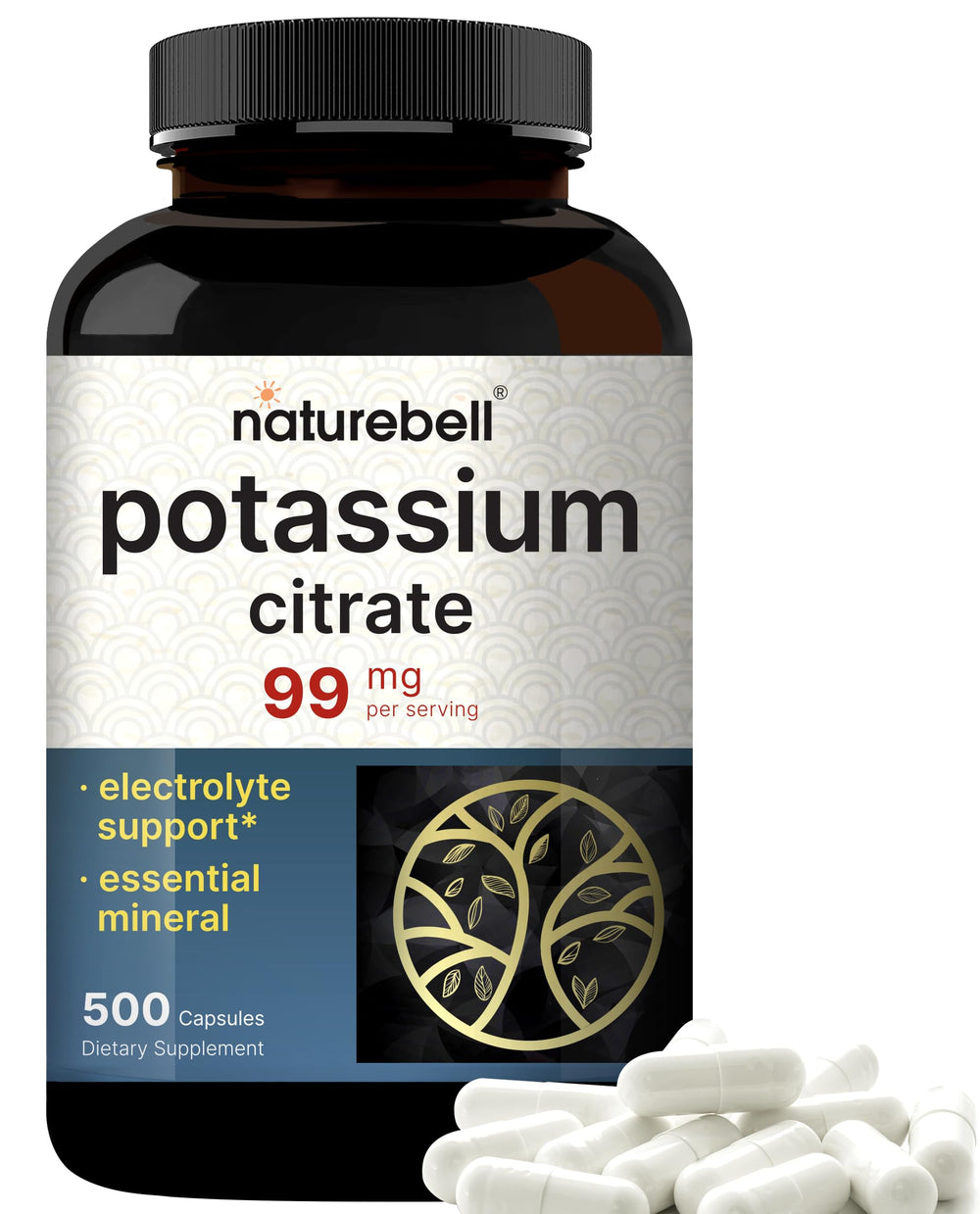 Potassium citrate supplement bottle on a white background