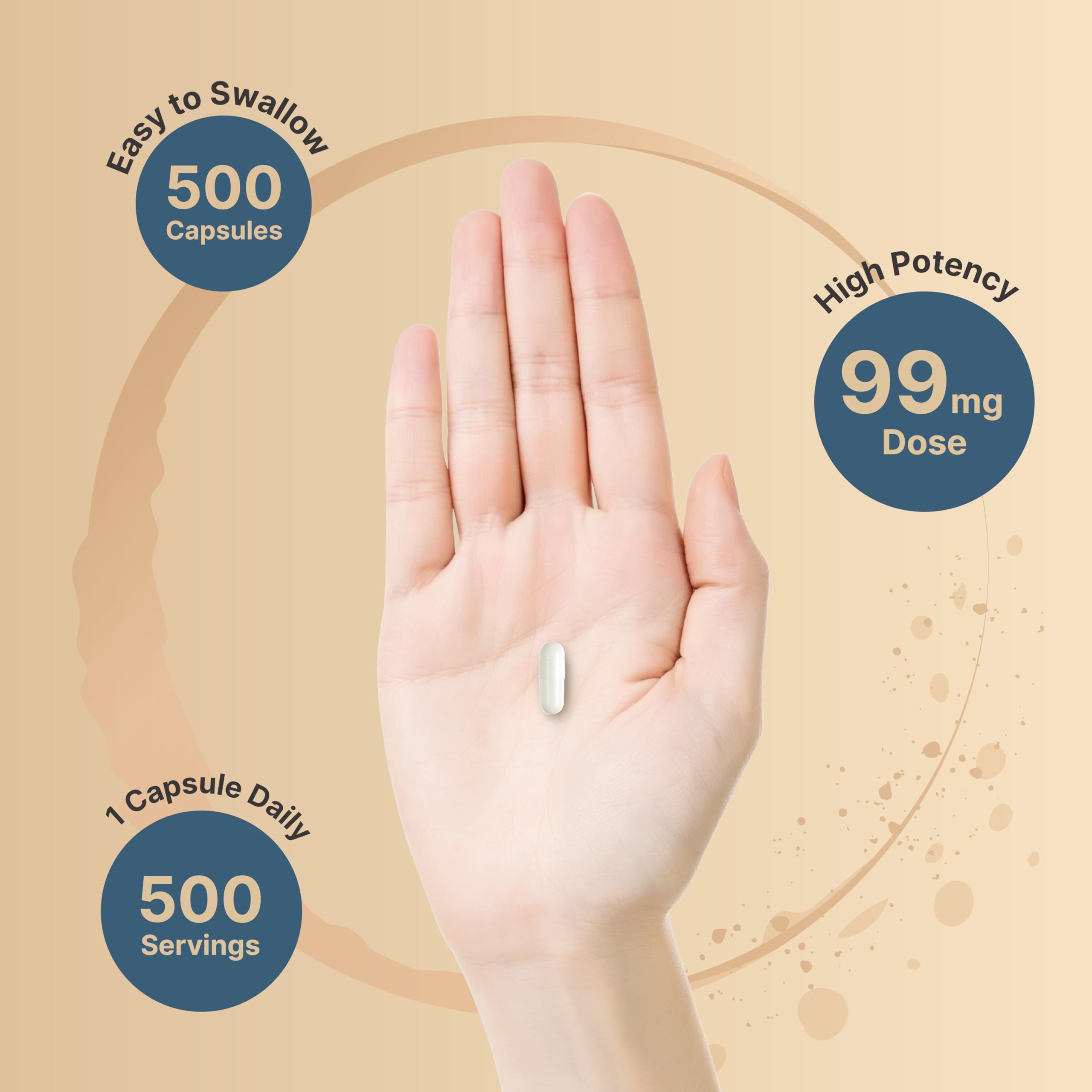 Supplement facts panel highlighting 99 mg potassium per capsule