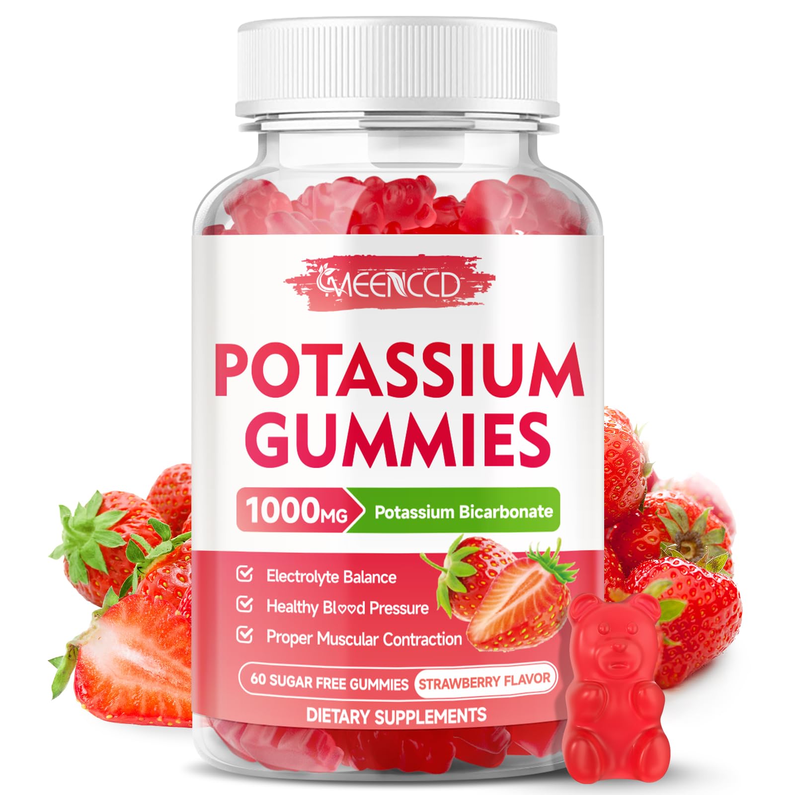 Front view of Potassium Gummies 1000mg Strawberry flavor