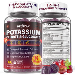 Potassium Citrate & Gluconate Gummies bottle label 1200mg