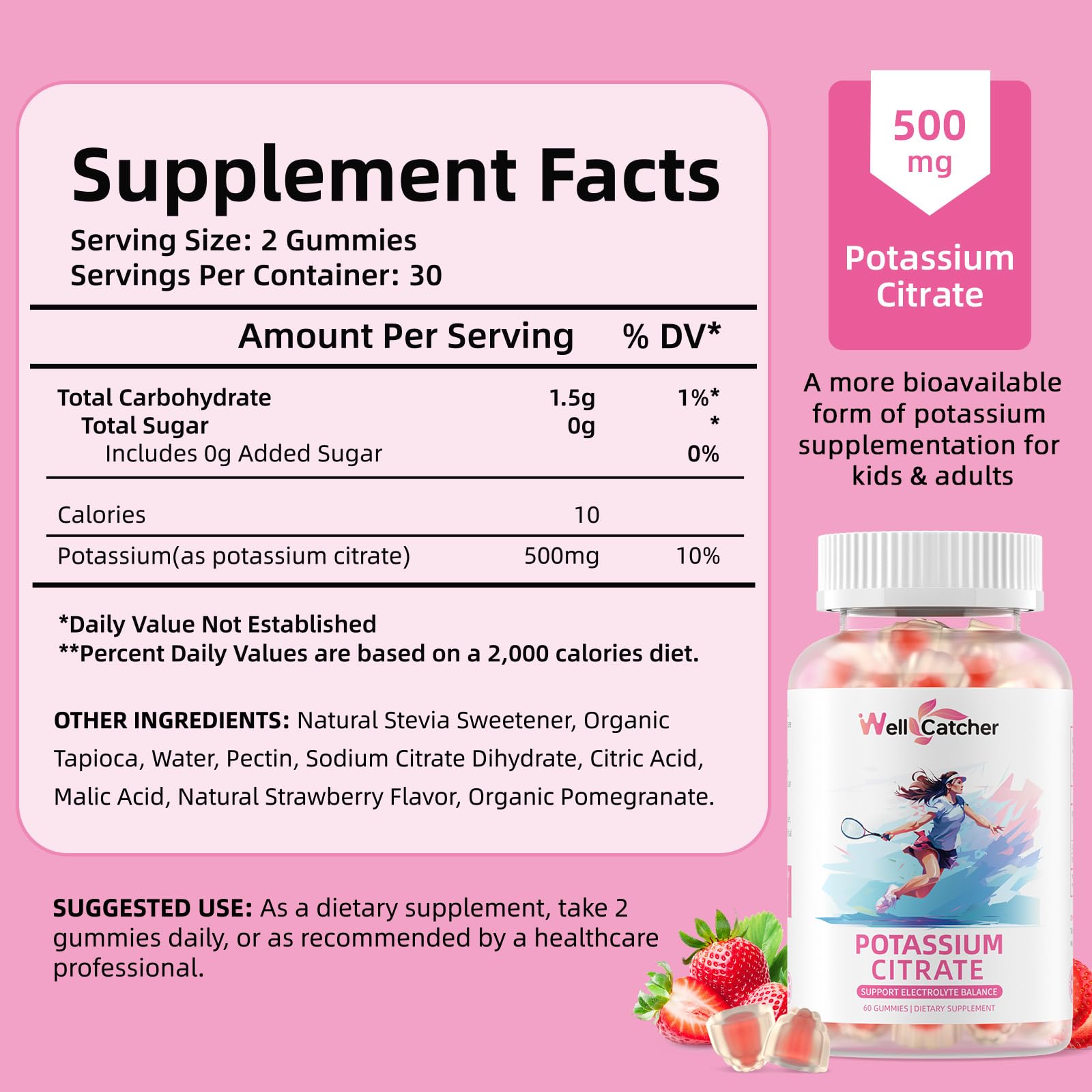 Strawberry potassium citrate gummies close-up