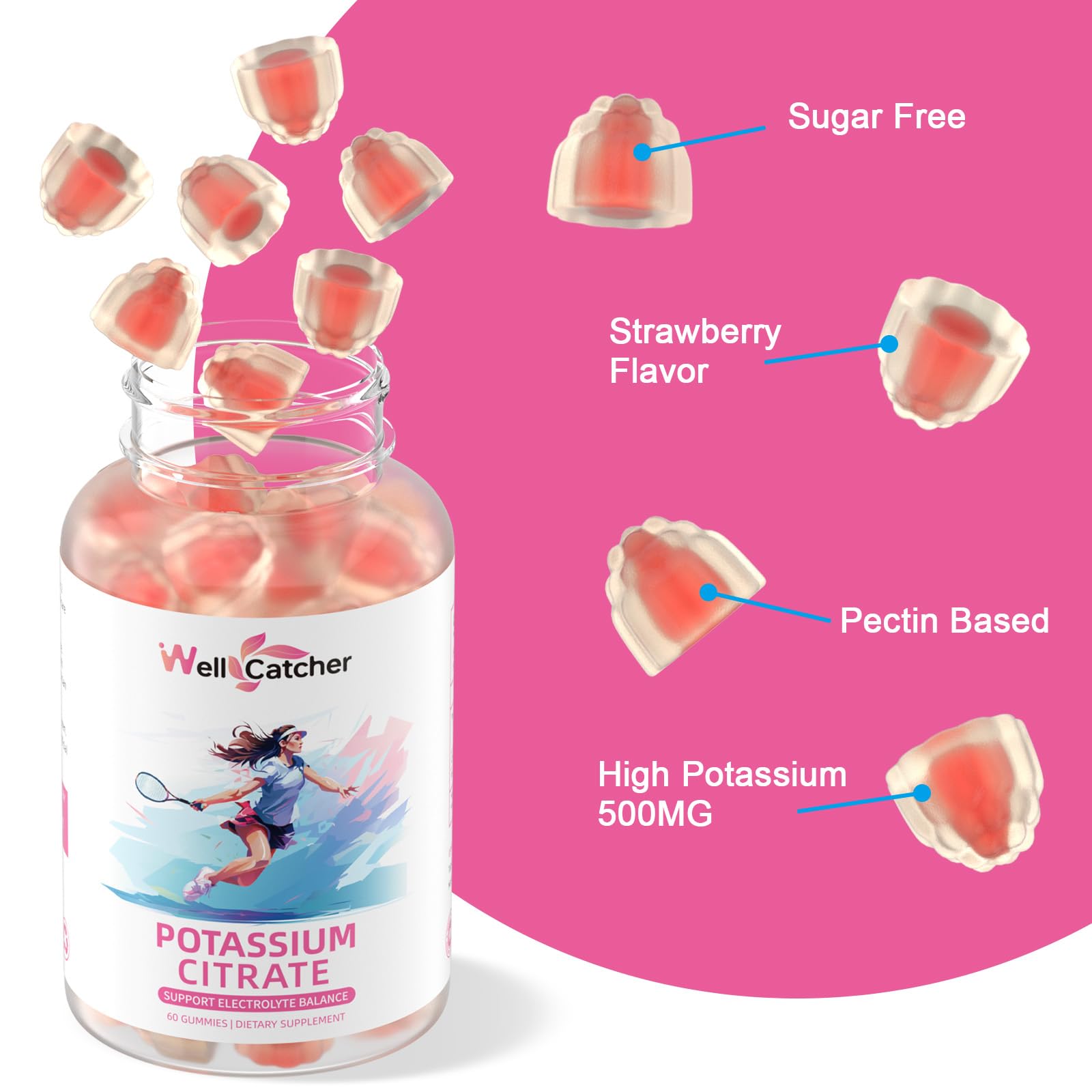 Sugar-free potassium supplement sweetened with stevia