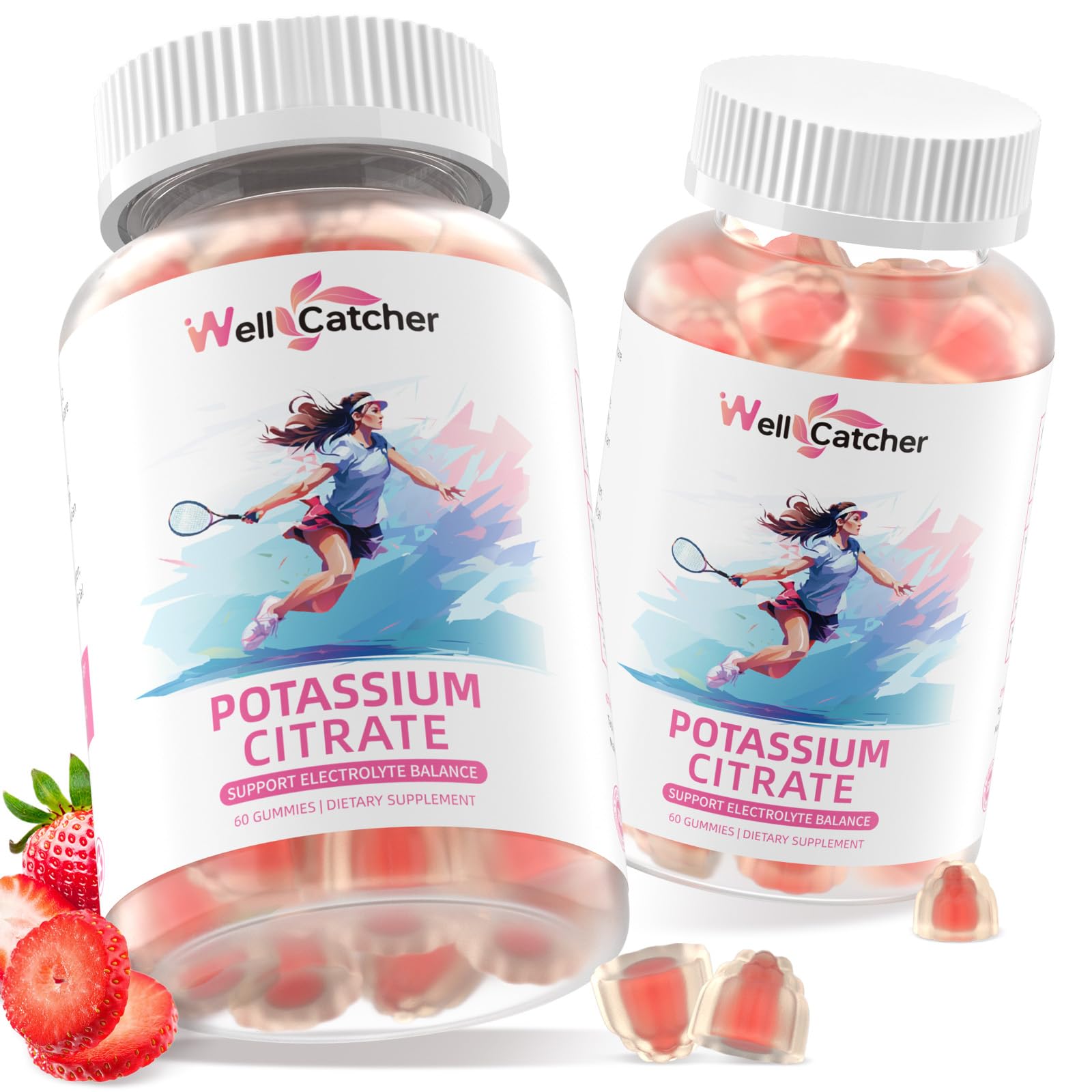 Non-GMO vegan potassium gummies, front view