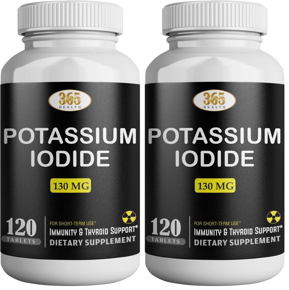 Potassium Iodide 130 mg KI tablets bottle front label - USA made