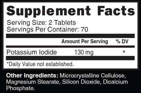Bottle of Potassium Iodide Tablets 130 mg with label