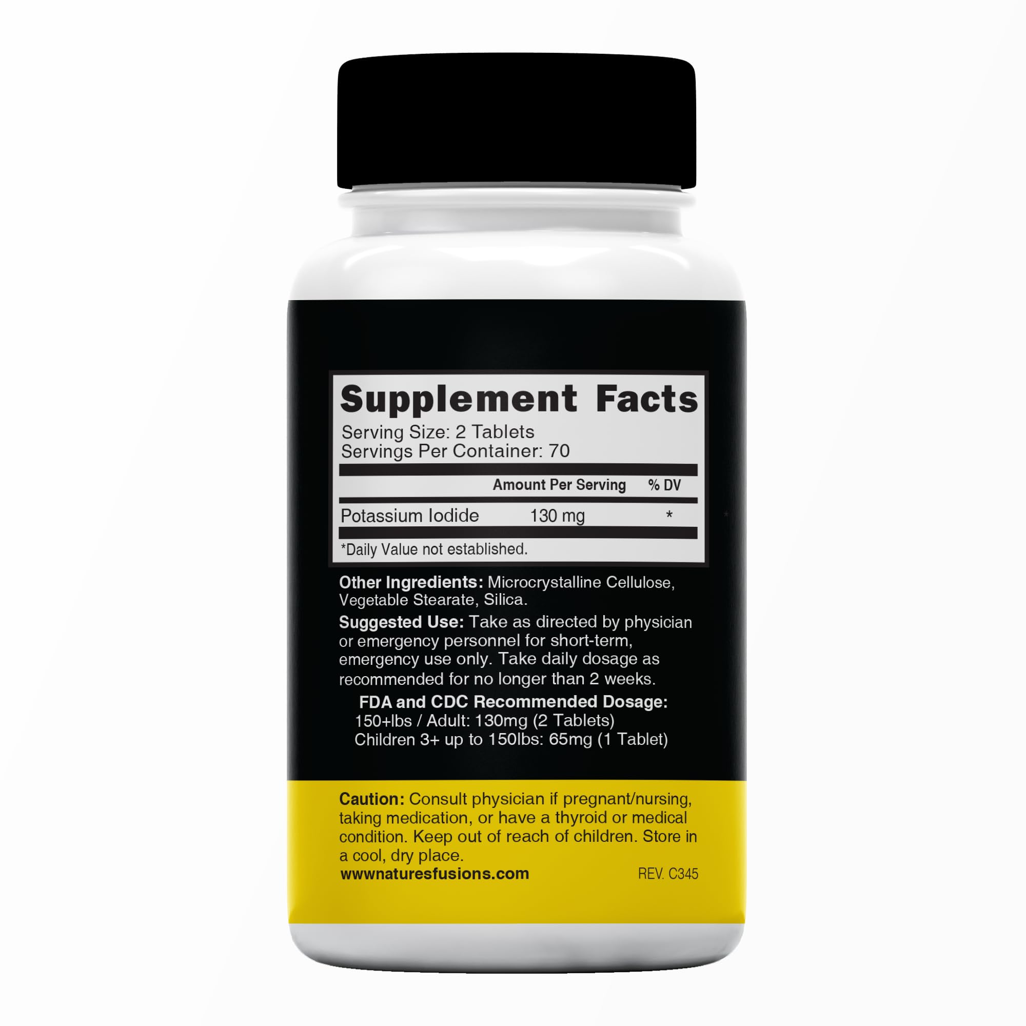 Close-up of 130 mg potassium iodide tablets showing divisibility
