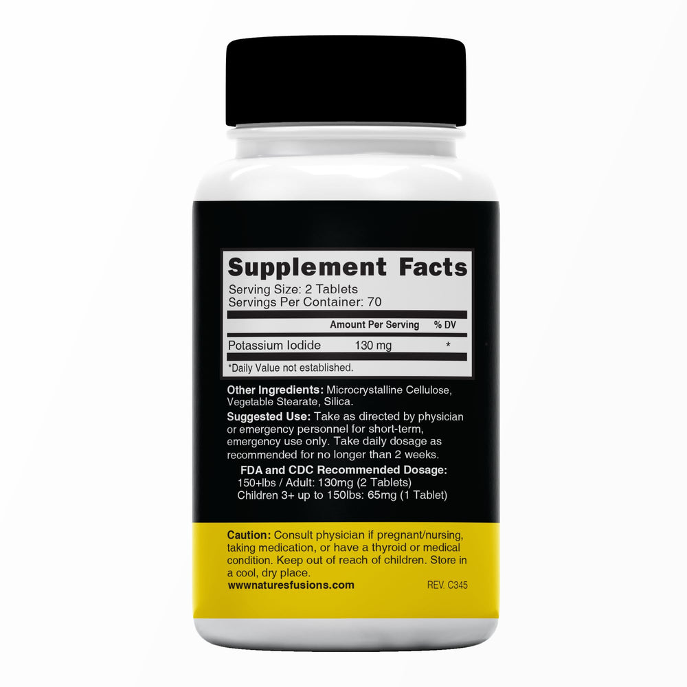 Close-up of 130 mg potassium iodide tablets showing divisibility