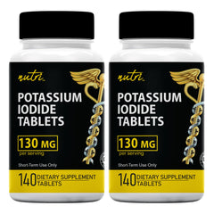 Front view of Potassium Iodide Tablets bottle with 130 mg per tablet