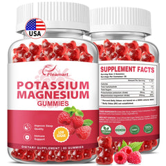 Potassium Magnesium Gummies Raspberry bottle label with 60 gummies (2 pack)